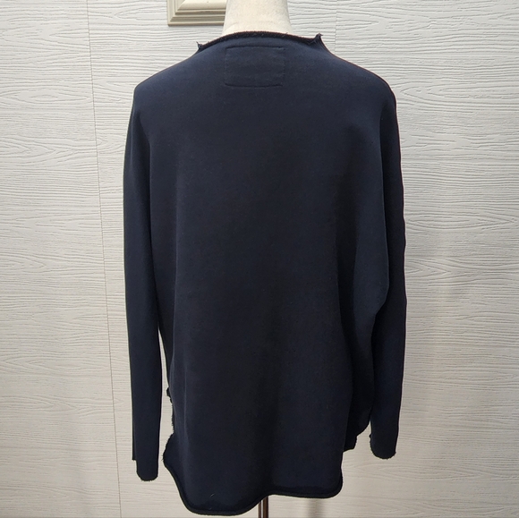 Frank & Eileen Effie Funnel Neck Capelet Black Sz Medium Raw Hem Edges Side Slit - Picture 6 of 11